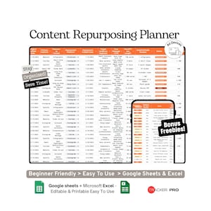 Planningstool voor hergebruik en distributie van content (Google Sheets-sjabloon) Logboekplanner voor het recyclen, plannen en delen van content op meerdere platforms