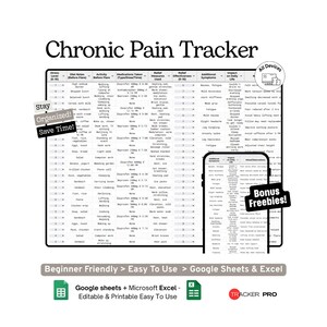 Chronic Pain Flare-Up Tracker Google Sheets Template Symptoms, Triggers and Pain Log Analyzer Spreadsheet for Health Tracking Excel