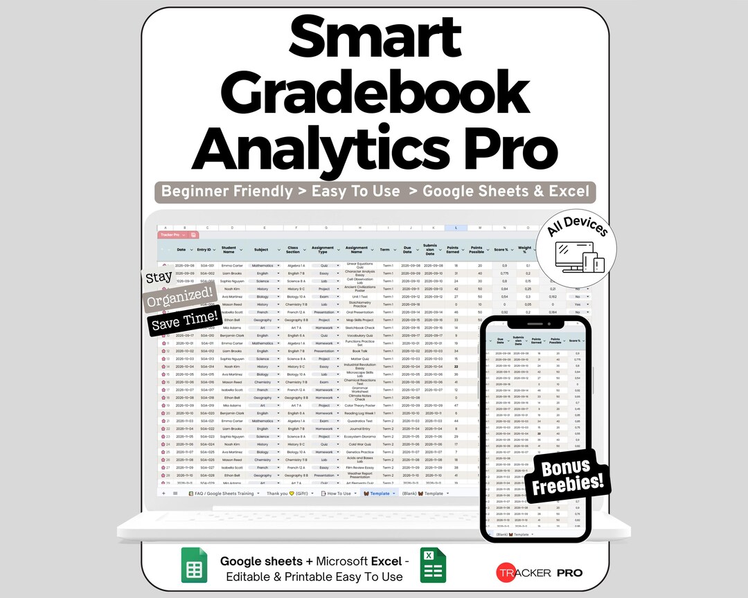 Teacher Gradebook Spreadsheet for Google Sheets and Excel Weighted ...