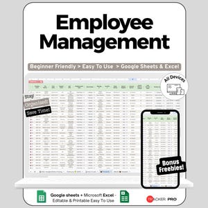 Employee Management, Business Management Planner, Staff Management Google Sheets, Office Templates Excel Spreadsheet Template