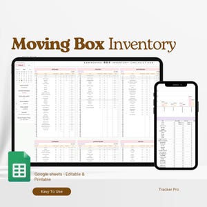 Moving Box Template Google Sheets, Moving Box Contents List, Storage Unit Planner, Moving Boxes Content List, Home Relocation Organization