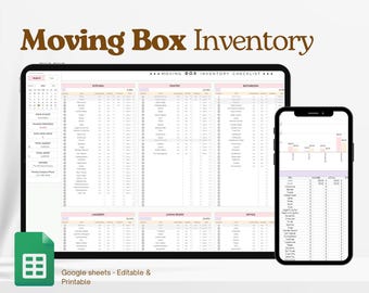 Moving Box Template Google Sheets, Moving Box Contents List, Storage Unit Planner, Moving Boxes Content List, Home Relocation Organization