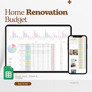 Home Renovation Budget Planner for Excel Google Sheets | DIY Planner | Renovation Project Budget Template | Renovation Tracker Spreadsheet