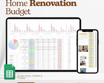 Home Renovation Budget Planner for Excel Google Sheets | DIY Planner | Renovation Project Budget Template | Renovation Tracker Spreadsheet