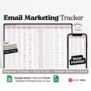 E-Mail-Marketing-Tracker (Google Excel), Newsletter-Kampagnenprotokoll, Abonnentenwachstumsübersicht, E-Mail-Kennzahlen und Öffnungsraten-Tracker (Google Sheets)