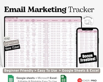 Email Marketing Tracker Google Excel, Newsletter Campaign Log, Subscriber Growth Sheet, Email Metrics & Open Rate Google Sheets Tracker