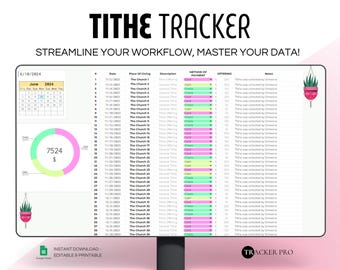 Church Donations, Tithes and Offerings Tracking, Tithe Tracker Excel Spreadsheet, Contribution Tracker, Church Offering List Google Sheets