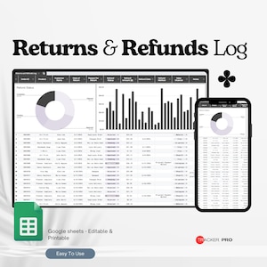 Registro de devoluciones y reembolsos en Hojas de cálculo de Google, Rastreador de devoluciones de clientes, Hoja de cálculo de procesamiento de reembolsos, Hojas de cálculo de problemas de pedidos de comercio electrónico en Hojas de cálculo de Google