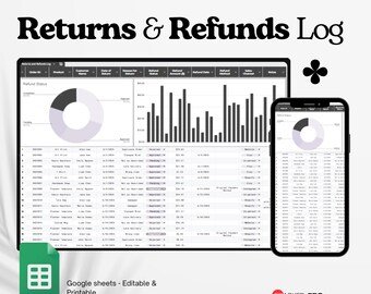 Retour- en terugbetalingslogboek (Google Sheets), klantretourtracker, spreadsheet voor terugbetalingsverwerking, orderproblemen in e-commerce (Google Sheets)