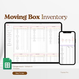Moving Box Inventory Excel Spreadsheet, Organized Moving, Home Relocation, Storage Inventory Google Sheets, Packing and Moving Planner Sheet