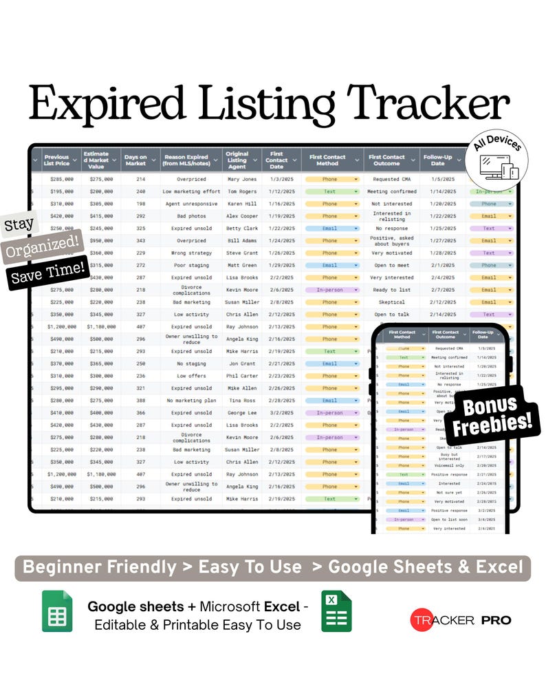Expired List Layout Expired Listing Tracker Google Sheets Template (real Estate Expired ...