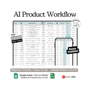 Google Sheets-Vorlage für den Workflow zur KI-Produktentwicklung (KI-Ideen, Content-Erstellung und Produktentwicklungs-Tracker)