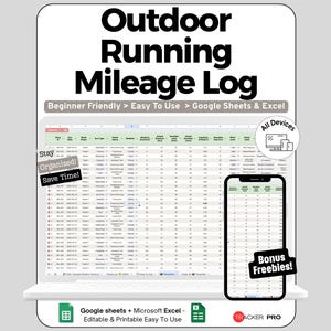 Running Log Spreadsheet for Google Sheets and Excel Distance Pace and Performance Dashboard