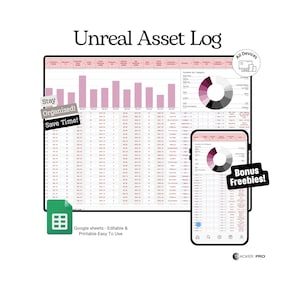 Epic Games と Unreal Marketplace のアセット ログ Google スプレッドシート | アセット、ダウンロード、売上、収益、顧客、マーケットプレイス デベロッパー プランナーを追跡