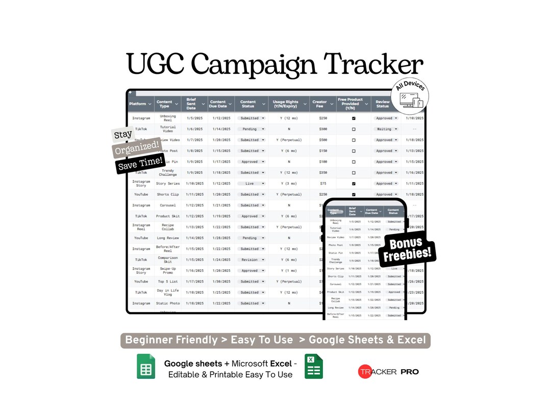 UGC Campaign Tracker Google Sheets Template, User Generated Content ...