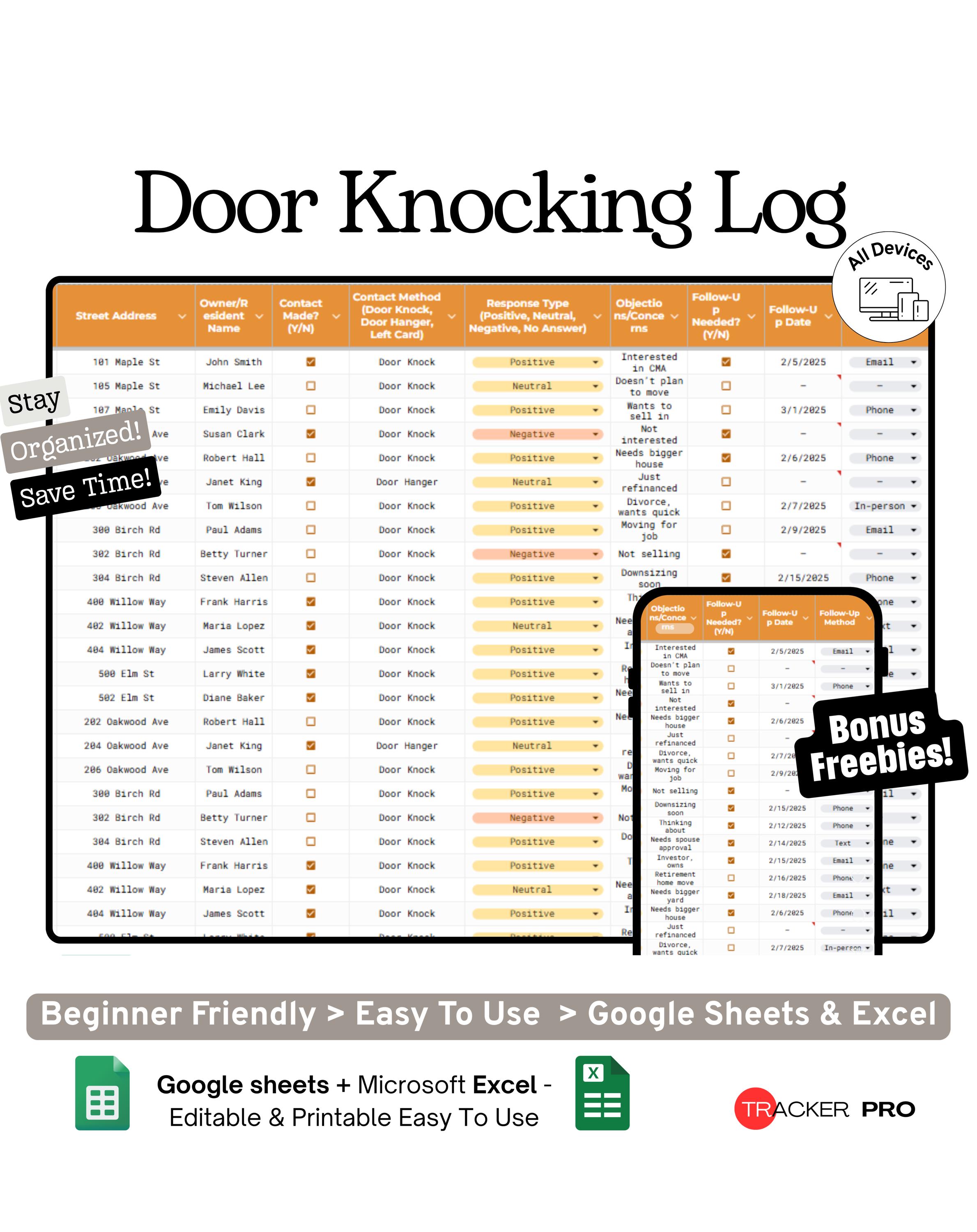 Door Knocking Route Log Google Sheets Template (realtor Prospecting ...