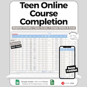 Online Course Spreadsheet for Google Sheets and Excel Progress Tracking and Study Dashboard
