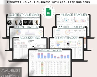 Buchhaltungstabelle für kleine Unternehmen, Inventar-Tracker, Auftrags-Tracker, handgefertigter Produkt-Preisrechner, Client-Tracker, Google Sheet Excel