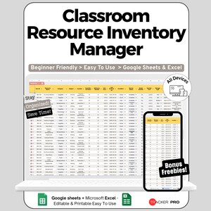 Classroom Inventory Spreadsheet for Google Sheets and Excel Supply Tracking and Resource Dashboard