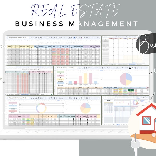 Immobilienmanagement-Vorlagenpaket, Transaktions-Checkliste, Buchhaltung, Makler-Verkaufs-Tracker, Makler-CRM, Kalender, Excel-Tabelle