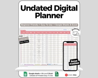 Undated Digital Planner, Minimalist Planner, Simple Planner Google Sheets, Daily Planner, Weekly Planner Blank Calendar Monthly Planner