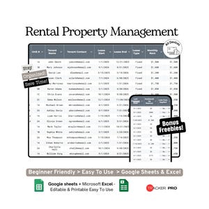 Vorlage für eine Mietobjektverwaltungstabelle in Google Sheets (Miet-, Pacht-, Instandhaltungs- und Immobilienkostenverfolgung, Microsoft Excel)