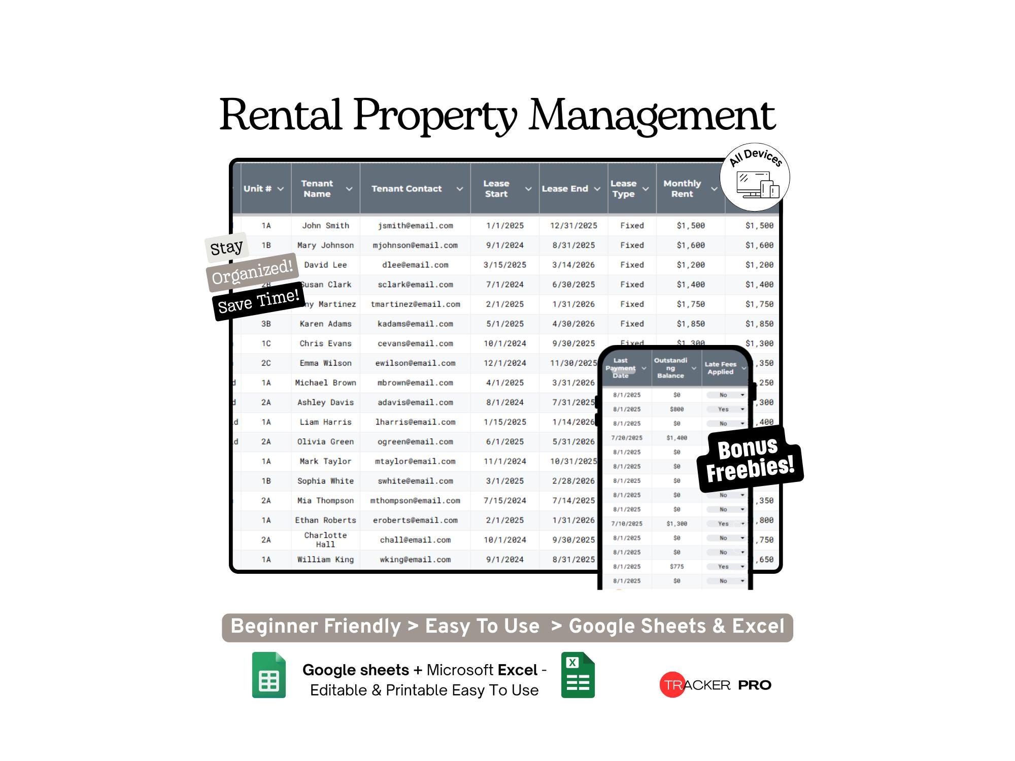 Rental Property Management Sheet Google Sheets Template (tenant Rent ...