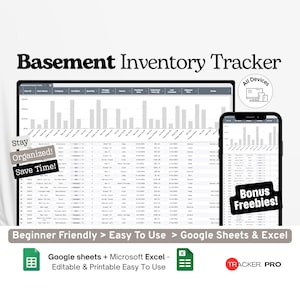 Basement Inventory Tracker Google Sheets, Storage Bin Log, Home Item Checklist, Basement Organization Spreadsheet Google Sheets Template