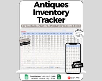 Antique Inventory Spreadsheet Google Sheets Template, Vintage Booth & Furniture Stock Tracker with Cost Listed Price Sold Status, Digital