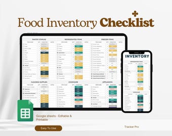 Food Inventory Template, Food Tracker Spreadsheet List Refrigerator Supplies Log Checklist Kitchen Supplies, Spices Excel Spreadsheet Google