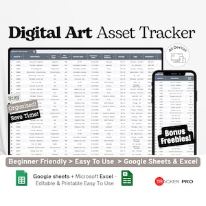 Digital Art Asset Tracker Google Excel, Art File Organizer, Clip Art Inventory Spreadsheet, Creative Digital Asset Management