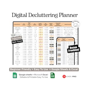 Digital Decluttering Planner Google Sheets Template Photos, Files, Email, Apps and Digital Cleanup Checklist Spreadsheet, Excel