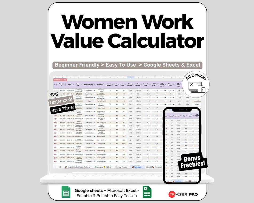 Work Values Grid Work Value Spreadsheet for Google Sheets and Excel Impact Tracking ...