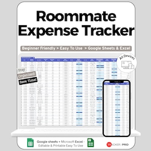 Roommate Expense Splitter and Chore Excel Google Sheets, Track Shared Bills, Rent, Utilities, Groceries, Household Chores, Budgets Log