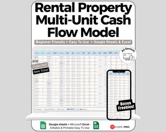 Rental Portfolio Spreadsheet Google Sheets Template, Multi Unit Cash Flow Tracker with Vacancy & Maintenance Reserves, Landlord Dashboard
