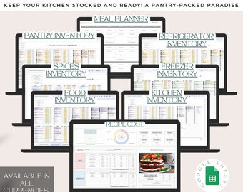 Food Inventory Template Bundle, Ultimate Food Tracker Spreadsheet List Refrigerator Supplies Checklist Kitchen, Spices Excel Google Sheets