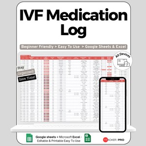 Fertility IVF Treatment Excel Google Sheets , Medication Log, IVF Cycle Planner, Appointment Schedule, Fertility Monitoring,Health Journal
