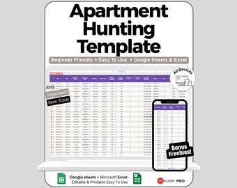 Apartment Hunting Spreadsheet Google Sheets Template, Rental Comparison Tool with Rent Fees Commute & Amenities Score, Viewing Scheduler