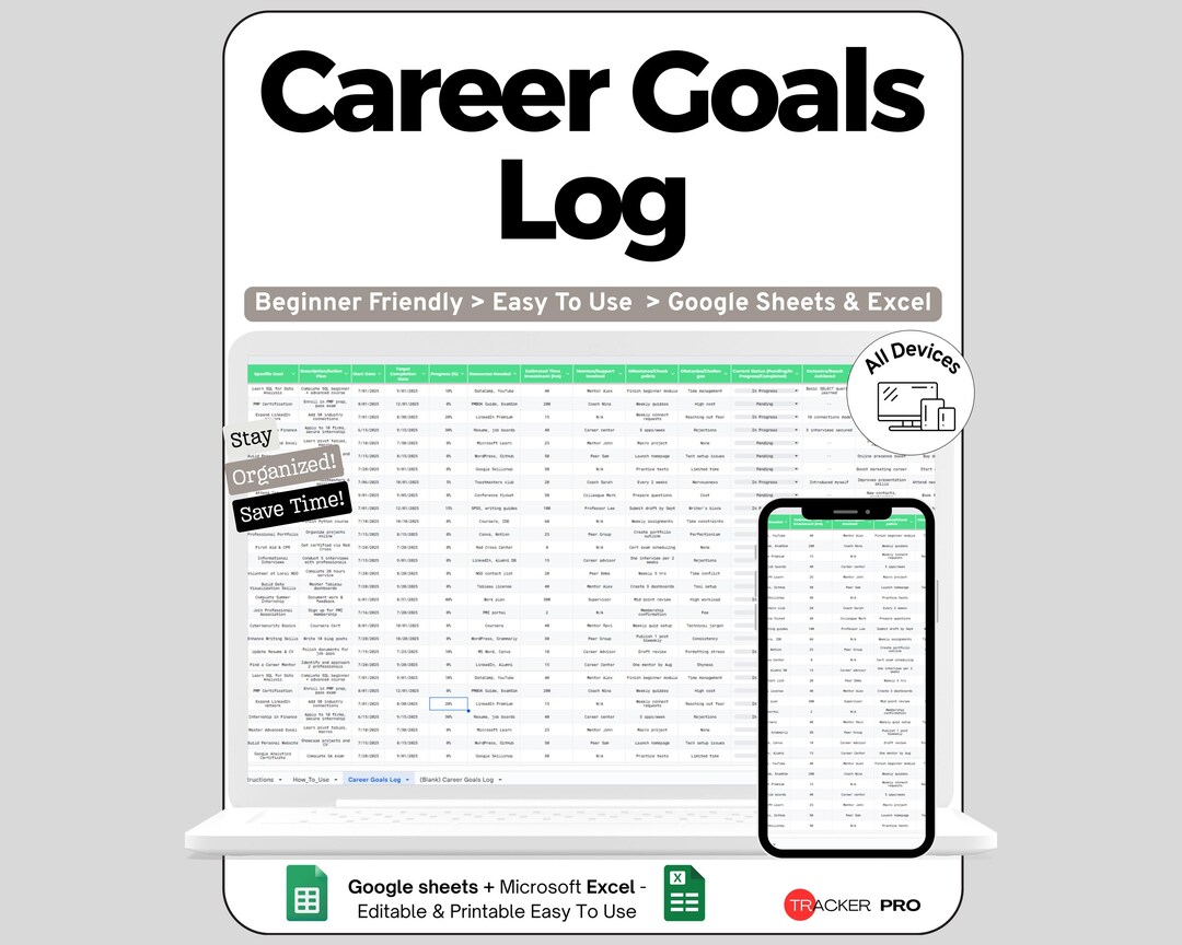 Career Goals and Progress Dashboard Google Sheets , Track Career Goals ...