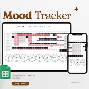 Digitale stemmingstracker-spreadsheet, Google Spreadsheets-sjabloon, dagelijkse stemmingstracker, stemmingsdagboek, stemmingsgrafiek, gevoelens / emotie-tracker, stemmingslogboek