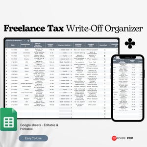 Freelance Tax Write-Off Organizer Google Sheets, Deduction Tracker for Self-Employed, Business Expense Log, Tax Planning Google Sheets Sheet