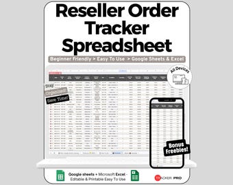 Reseller Order Tracker Spreadsheet Template, Resell Spreadsheets Google Sheets, Ecommerce Sales Management Order Log Reseller Template Excel