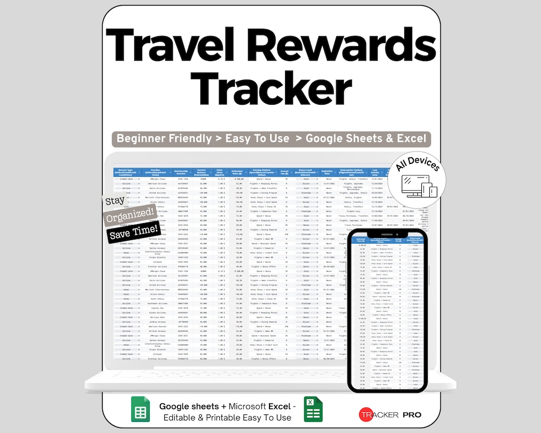 Destination Reward Table Examples Travel Points & Rewards Dashboard Google Sheets, Track Loyalty Points ...