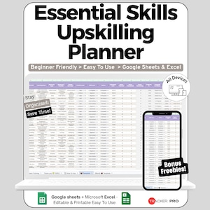 Kalkylblad för karriärutveckling för Google Sheets och Excel, färdighetsutveckling och certifieringsplanerare