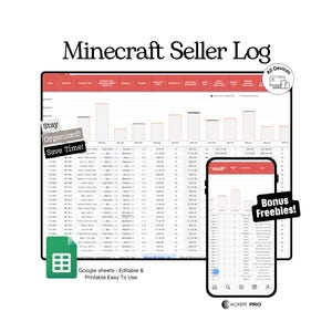 Minecraft Marketplace Seller Dashboard Google Sheets | Track Game Assets, Sales, Downloads, Revenue, Profits, Developer Marketplace Planner