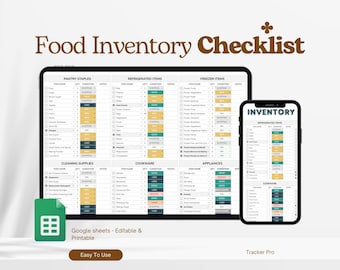 Planilha de Inventário da Despensa, Lista de Compras da Despensa, Planejador de Despensa, Lista de Inventário de Alimentos, Checklist de Cozinha, Planilha de Controle de Alimentos em Excel