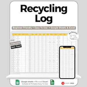 Recycling and Compost Sorting Log Google Sheets, Track Recycling Bins, Compost Pickups, Waste Sorting, Eco Friendly Habits, Sustainability