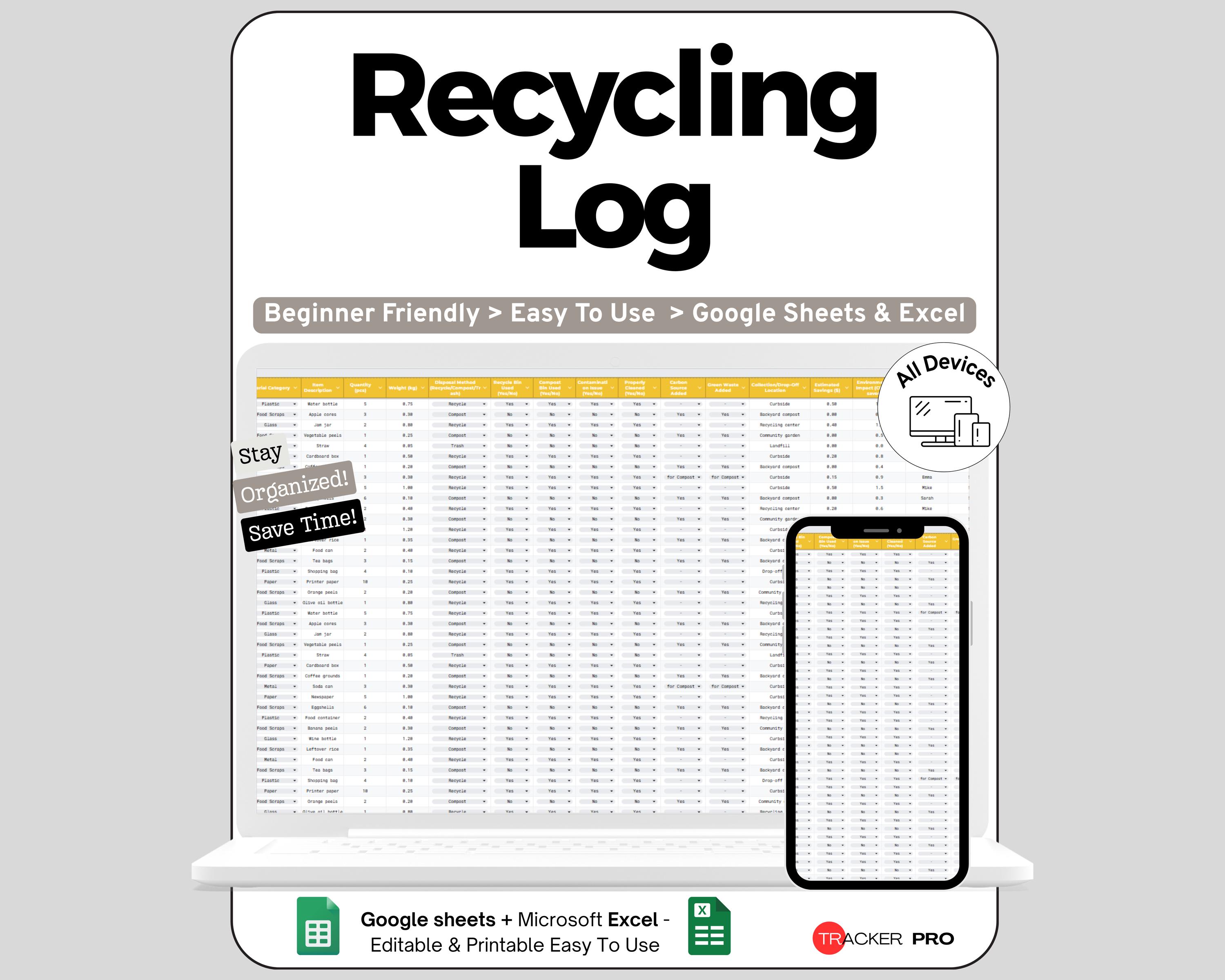 Compost Tracking Form Recycling and Compost Sorting Log Google Sheets, Track Recycling Bins ...