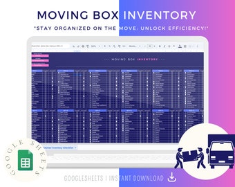 Moving Box Inventory Excel Spreadsheet, Organized Moving, Home Relocation, Storage Inventory Google Sheets, Packing and Moving Planner Sheet