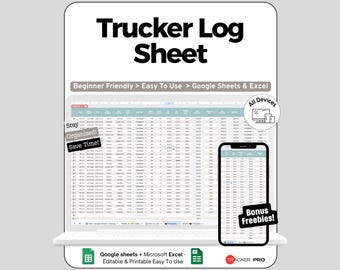 Trucker Log Spreadsheet Google Sheets Template, Truck Driver Trip Sheet with Mileage Fuel & Per Mile Cost, Deductible Miles Tracker, Log